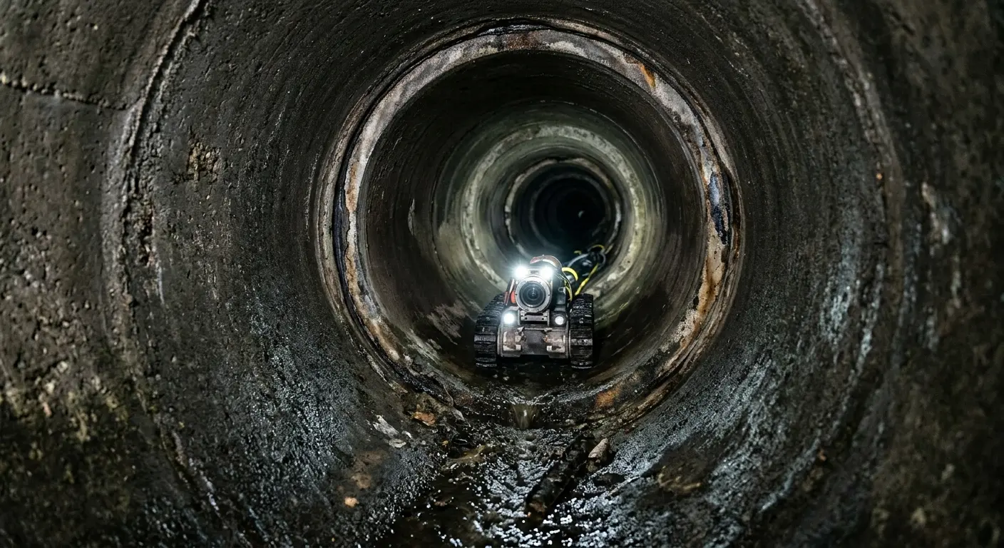 Robotic sewer camera inspecting pipe interior for Sewer Line Repair in Slinger